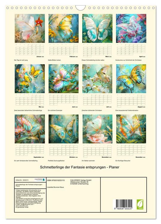 Produktbild: Schmetterlinge der Fantasie entsprungen - Planer (Wandkalender 2026 DIN A3 hoch), CALVENDO Monatskalender