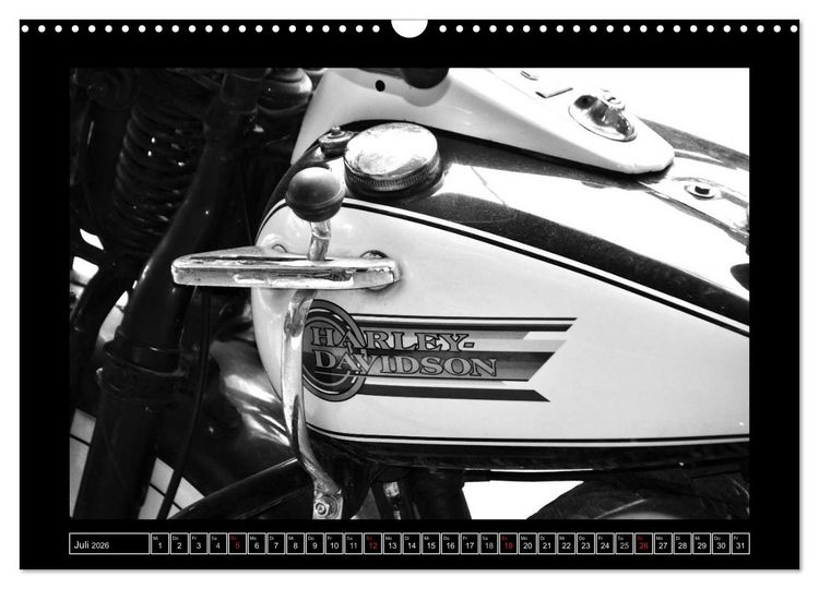 Produktbild: Harley Davidson WLA 750 in Schwarzweiss (Wandkalender 2026 DIN A3 quer), CALVENDO Monatskalender