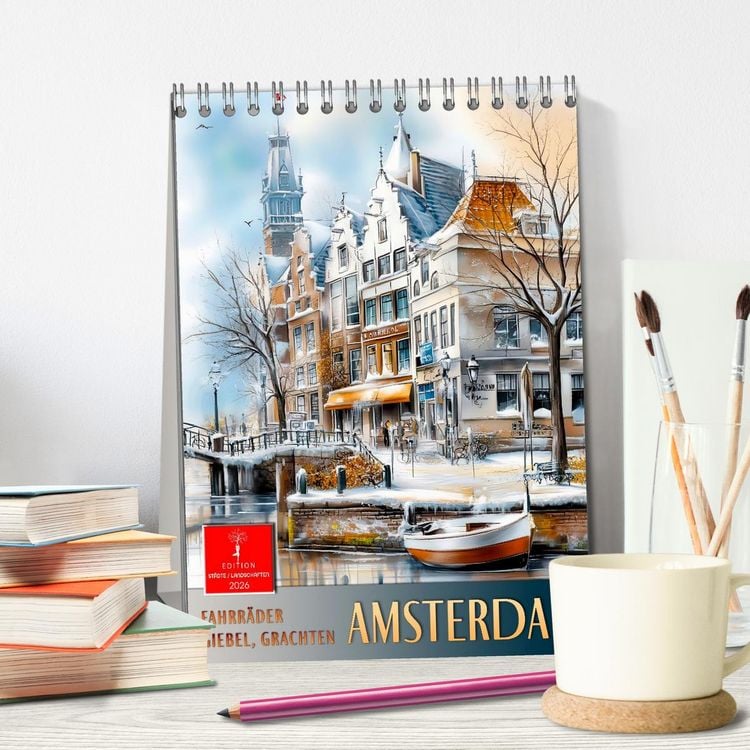 Produktbild: Amsterdam - Fahrr&auml;der, Giebel, Grachten (Tischkalender 2026 DIN A5 hoch), CALVENDO Monatskalender