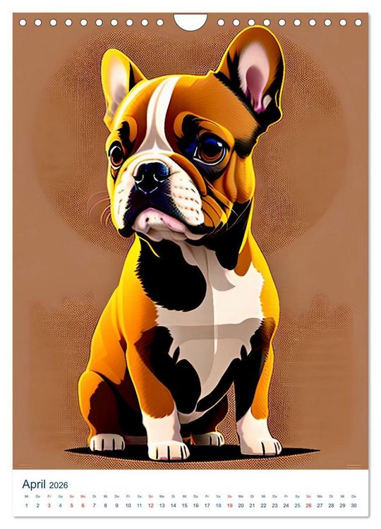 Produktbild: Franz&ouml;sische Bulldoggen. Kunstvoll gestaltete Portraits (Wandkalender 2026 DIN A4 hoch), CALVENDO Monatskalender