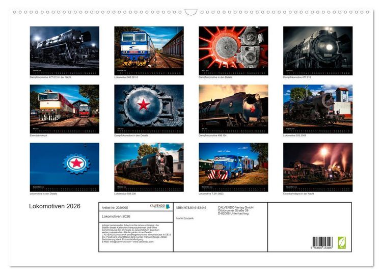 Produktbild: Lokomotiven 2026 (Wandkalender 2026 DIN A2 quer), CALVENDO Monatskalender