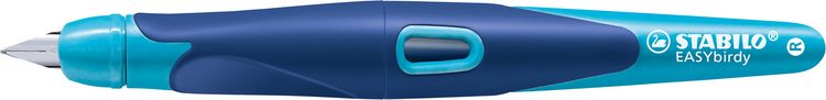 Produktbild: STABILO Ergonomischer Schulf&uuml;ller f&uuml;r Rechtsh&auml;nder mit Anf&auml;nger-Feder A -   EASYbirdy in mitternachtsblau/azur - Einzelstift - inklusive Patrone