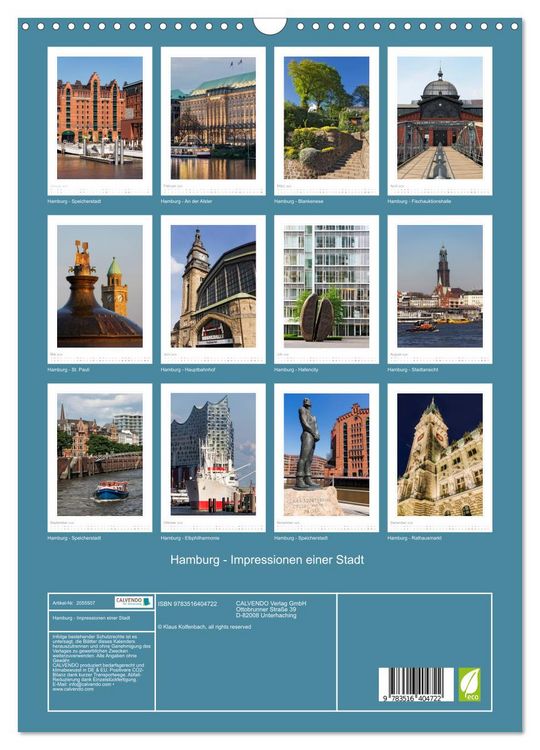 Produktbild: Hamburg - Impressionen einer Stadt (Wandkalender 2026 DIN A3 hoch), CALVENDO Monatskalender