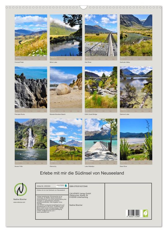 Produktbild: Erlebe mit mir die S&uuml;dinsel von Neuseeland (Wandkalender 2026 DIN A2 hoch), CALVENDO Monatskalender