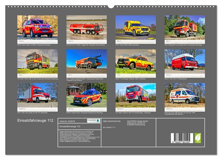Produktbild: Einsatzfahrzeuge 112 (hochwertiger Premium Wandkalender 2026 DIN A2 quer), Kunstdruck in Hochglanz