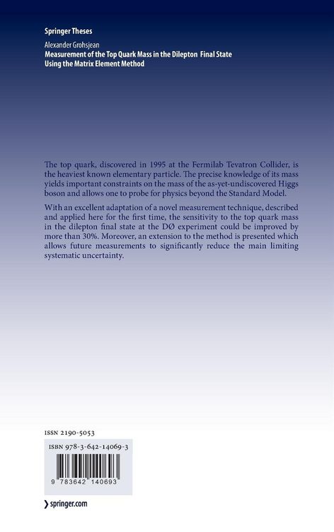 Produktbild: Measurement of the Top Quark Mass in the Dilepton Final State Using the Matrix Element Method