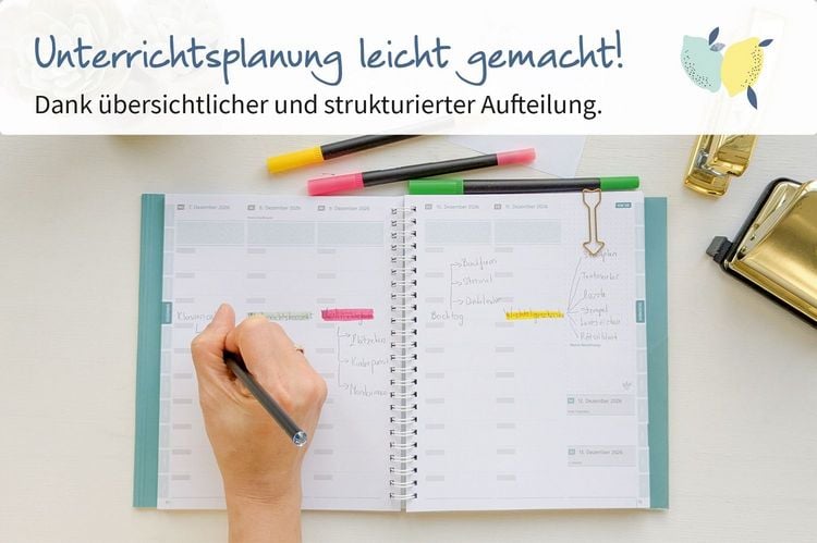 Produktbild: Mein Lehrerplaner A5+ &ndash; Hardcover &ndash; Lehrerkalender f&uuml;r das Schuljahr 2026/2027 &ndash; Zitronentanz