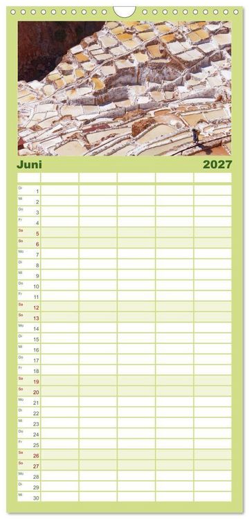 Produktbild: Familienplaner 2027 - Bekanntes und Unbekanntes Peru mit 5 Spalten (Wandkalender, 21 x 45 cm) CALVENDO