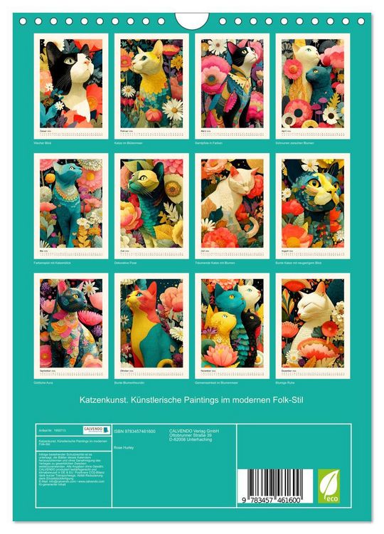 Produktbild: Katzenkunst. K&uuml;nstlerische Paintings im modernen Folk-Stil (Wandkalender 2026 DIN A4 hoch), CALVENDO Monatskalender