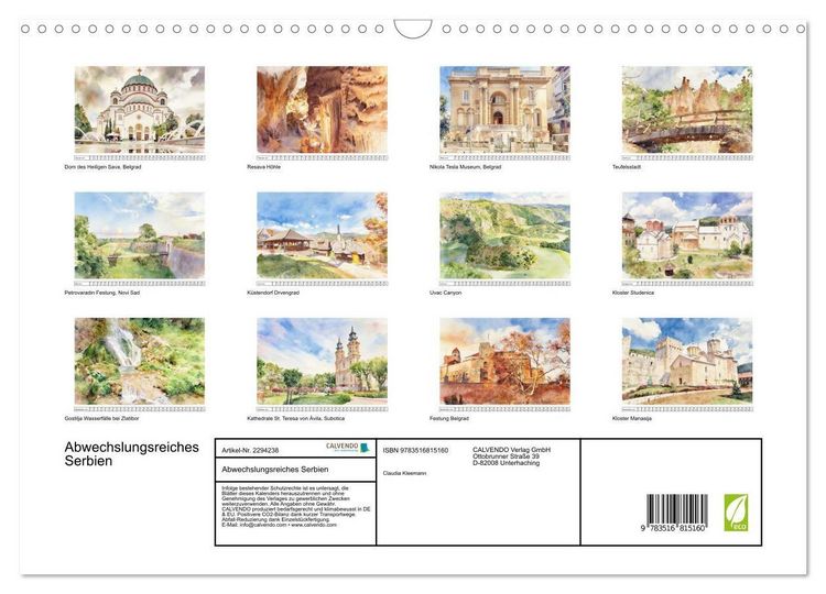 Produktbild: Abwechslungsreiches Serbien (Wandkalender 2027 DIN A3 quer), CALVENDO Monatskalender