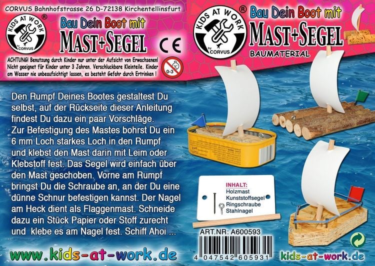 Produktbild: Corvus A600593 - Kids-at-Work, Mast+Segel, 1x Zubeh&ouml;r-Set zum Bau eines Bootes