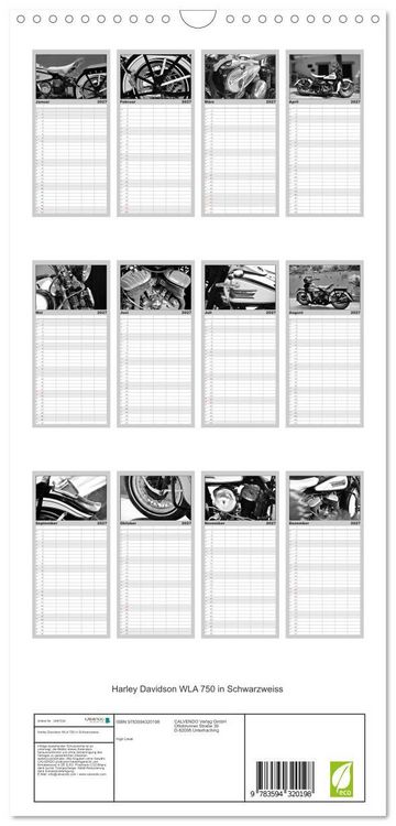 Produktbild: Familienplaner 2027 - Harley Davidson WLA 750 in Schwarzweiss mit 5 Spalten (Wandkalender, 21 x 45 cm) CALVENDO