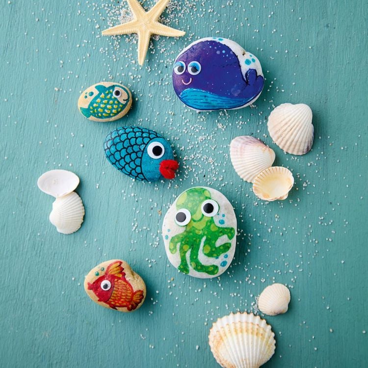 Produktbild: Kreativ-Set: Steine bemalen Kids mit Wackelaugen, Pompons, Anleitungsbuch & Material