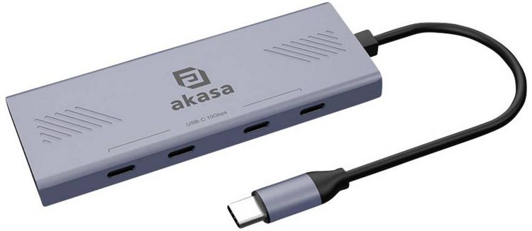 Produktbild: Akasa 4 Port USB-Hub mit USB-C&reg; Stecker Aluminium (eloxiert) AK-CBCA32-18BK 10Gbps USB Type-C 4 Port Hub