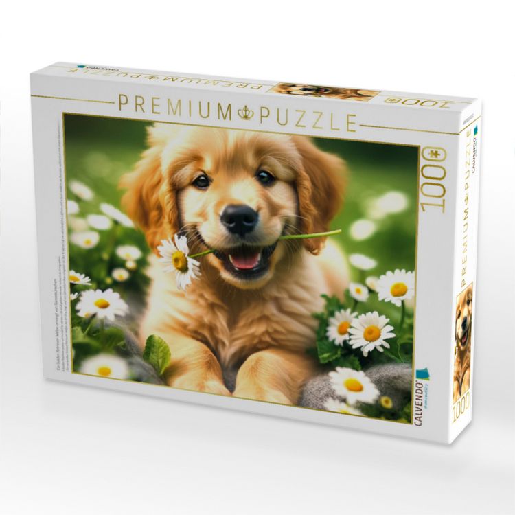 Produktbild: CALVENDO Puzzle Ein Golden Retriever-Welpe umringt von G&auml;nsebl&uuml;mchen | 1000 Teile Lege-Gr&ouml;&szlig;e 64x48cm Foto-Puzzle f&uuml;r gl&uuml;ckliche Stunden