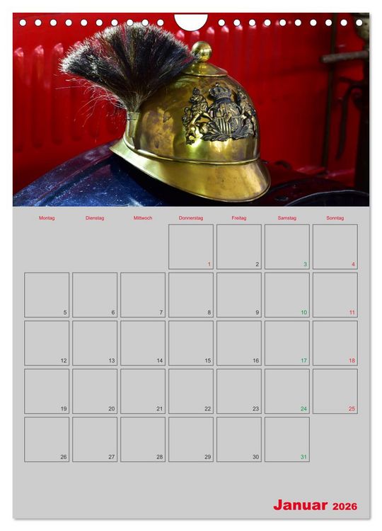 Produktbild: Alte Feuerwehrhelme - Terminplaner (Wandkalender 2026 DIN A4 hoch), CALVENDO Monatskalender