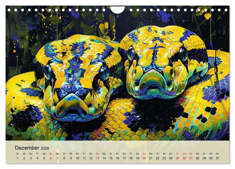 Produktbild: Schlangen. Faszination Reptilien. Kunstvolle Paintings (Wandkalender 2026 DIN A4 quer), CALVENDO Monatskalender