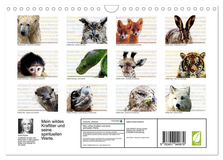 Produktbild: Mein wildes Krafttier und seine spirituellen Werte. (Wandkalender 2026 DIN A4 quer), CALVENDO Monatskalender
