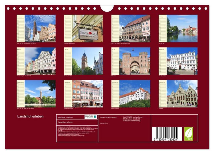 Produktbild: Landshut erleben (Wandkalender 2026 DIN A4 quer), CALVENDO Monatskalender
