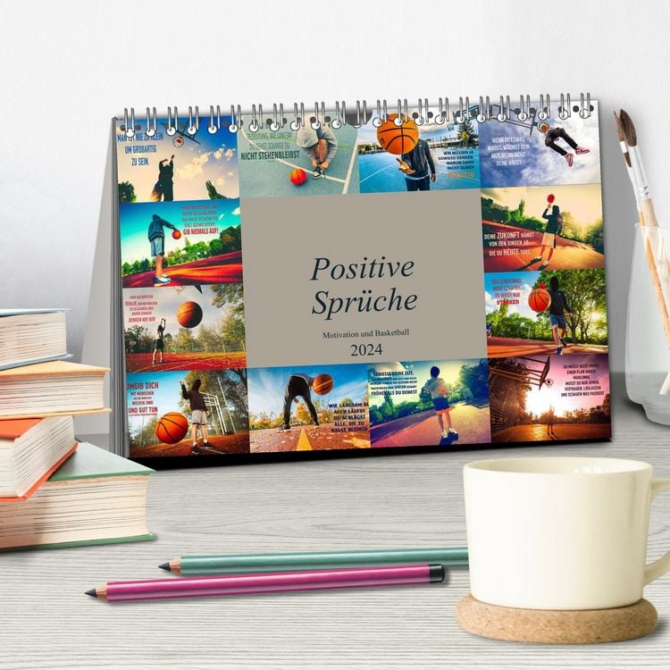 Produktbild: Positive Spr&uuml;che - Motivation und Basketball (Tischkalender 2024 DIN A5 quer), CALVENDO Monatskalender