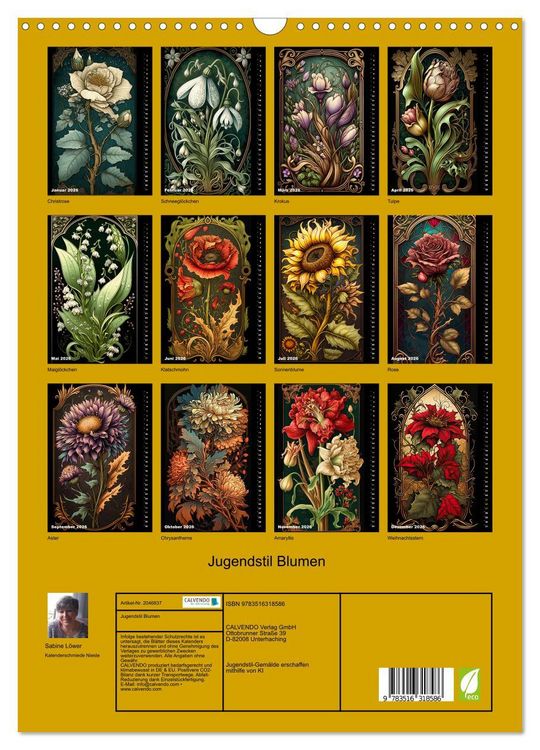 Produktbild: Jugendstil Blumen (Wandkalender 2026 DIN A3 hoch), CALVENDO Monatskalender