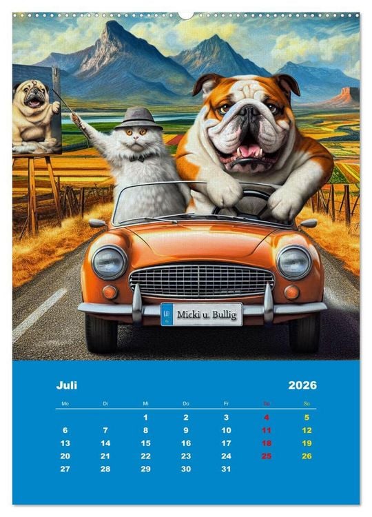 Produktbild: Abenteuer mit Micki und Bullig! (Wandkalender 2026 DIN A2 hoch), CALVENDO Monatskalender