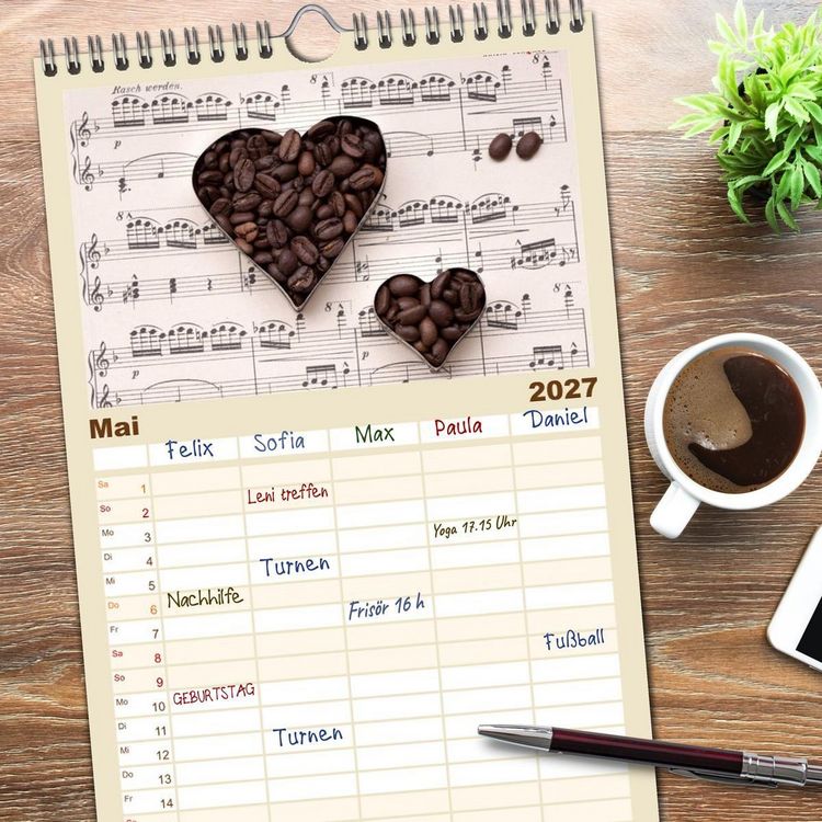 Produktbild: Familienplaner 2027 - Kaffee & Schokolade mit 5 Spalten (Wandkalender, 21 x 45 cm) CALVENDO