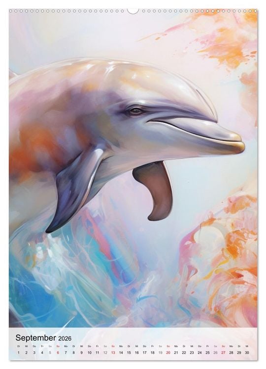 Produktbild: Zauberhafte Delfine. Aquarelle von Spiel und Spa&szlig; in den Wellen (hochwertiger Premium Wandkalender 2026 DIN A2 hoch), Kunstdruck in Hochglanz