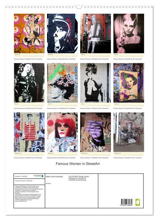 Produktbild: Famous Women in StreetArt (Wandkalender 2026 DIN A2 hoch), CALVENDO Monatskalender