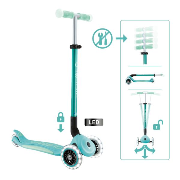 Produktbild: GLOBBER ELITE GLOW LIGHTS petrol, mit Leuchtrollen und Glow-Effekt