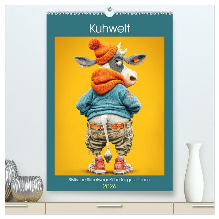 Produktbild: Kuhwelt. Stylische Streetwear-K&uuml;he f&uuml;r gute Laune (hochwertiger Premium Wandkalender 2026 DIN A2 hoch), Kunstdruck in Hochglanz