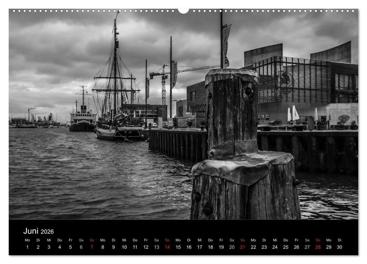 Produktbild: Bremerhaven - Blickpunkte Schwarzwei&szlig; (hochwertiger Premium Wandkalender 2026 DIN A2 quer), Kunstdruck in Hochglanz