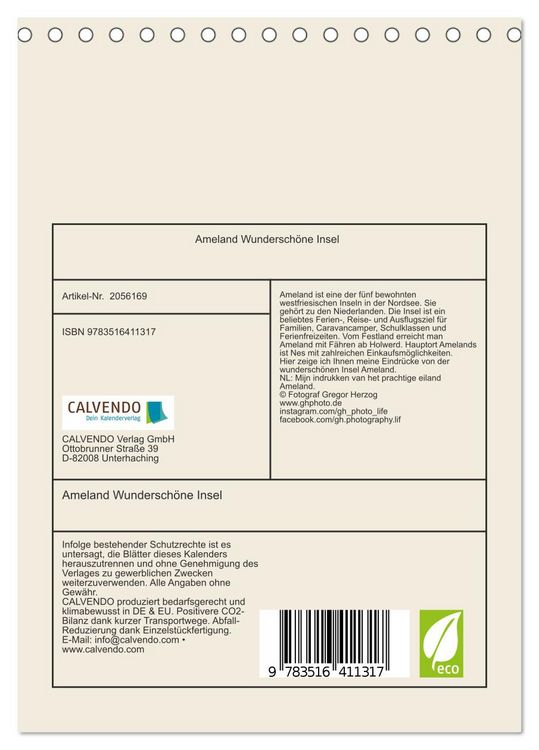Produktbild: Ameland Wundersch&ouml;ne Insel (Tischkalender 2026 DIN A5 hoch), CALVENDO Monatskalender