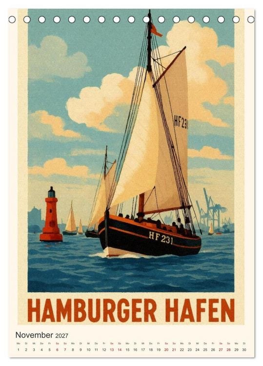 Produktbild: City Poster Hamburg - Stilisierte Impressionen der Hansestadt (Tischkalender 2027 DIN A5 hoch), CALVENDO Monatskalender