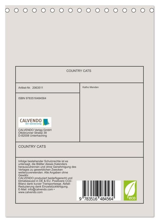 Produktbild: COUNTRY CATS (Tischkalender 2026 DIN A5 hoch), CALVENDO Monatskalender