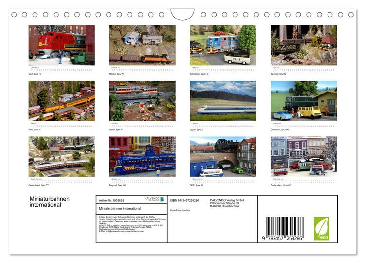 Produktbild: Miniaturbahnen international (Wandkalender 2026 DIN A4 quer), CALVENDO Monatskalender
