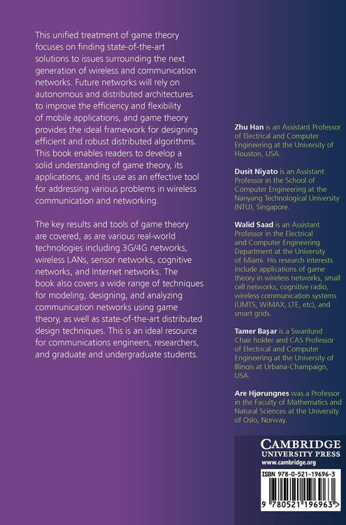 Produktbild: Game Theory in Wireless and Communication Networks