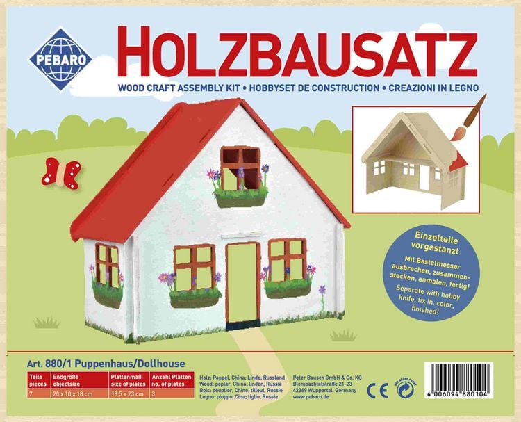 Produktbild: PEBARO 880/1 - Holzbausatz Puppenhaus klein ohne M&ouml;bel, 7 Teile, Holzkonstruktion zum Zusammenstecken