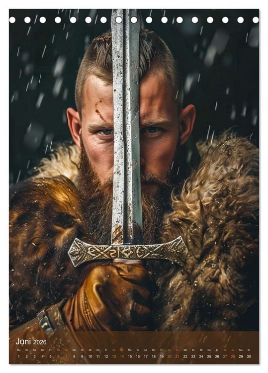 Produktbild: Wikinger - Fantasie Nordm&auml;nner mit Tattoo, Axt und Schwert (Tischkalender 2026 DIN A5 hoch), CALVENDO Monatskalender