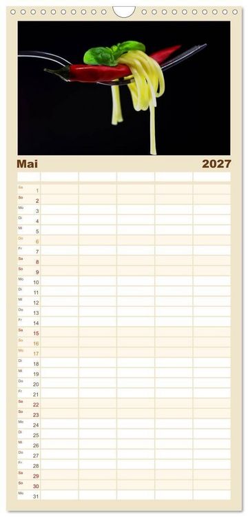 Produktbild: Familienplaner 2027 - Pasta Kreationen mit 5 Spalten (Wandkalender, 21 x 45 cm) CALVENDO