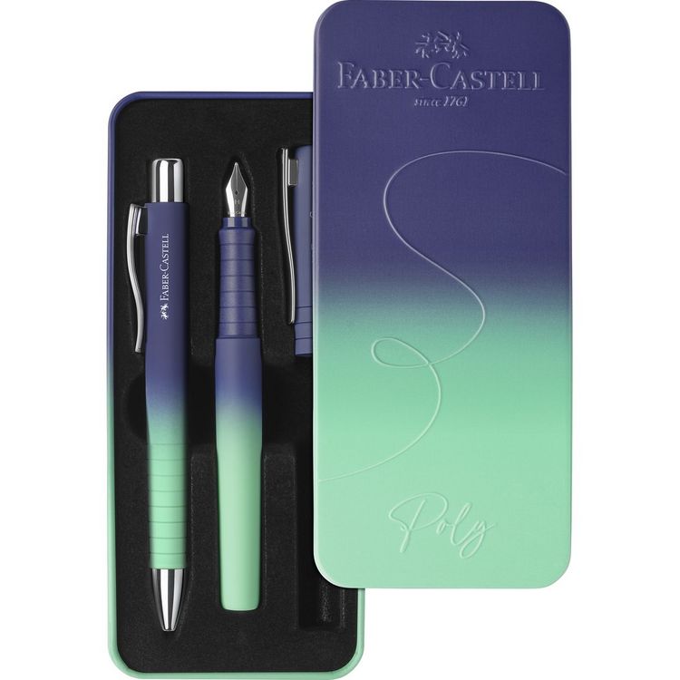 Produktbild: Faber-Castell Geschenkset F&uuml;ller + Kugelschreiber Poly Ball Pen buzzing blue