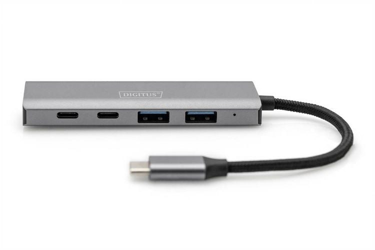 Produktbild: Digitus DA-70245 USB-Hub 4 Port USB-A USB 3.2 Gen2 10 GBit/s mit Aluminiumgeh&auml;use Dunkelgrau DA-70245