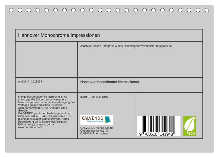 Produktbild: Hannover Monochrome Impressionen (Tischkalender 2026 DIN A5 quer), CALVENDO Monatskalender