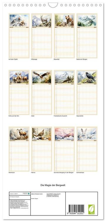 Produktbild: Familienplaner 2027 - Die Magie der Bergwelt mit 5 Spalten (Wandkalender, 21 x 45 cm) CALVENDO
