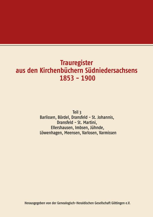 Produktbild: Trauregister aus den Kirchenb&uuml;chern S&uuml;dniedersachsens 1853 - 1900