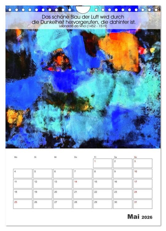 Produktbild: Farbenleuchten - Abstrakte Gouachemalerei mit Zitaten &uuml;ber die Farben (Wandkalender 2026 DIN A4 hoch), CALVENDO Monatskalender