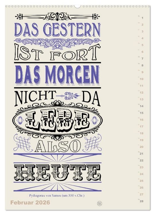 Produktbild: Die sch&ouml;nsten Lebensweisheiten Typo - Kalender (hochwertiger Premium Wandkalender 2026 DIN A2 hoch), Kunstdruck in Hochglanz