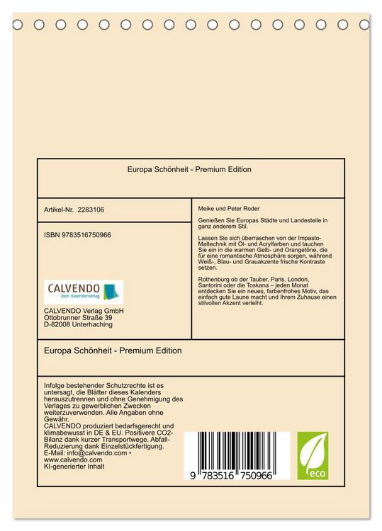 Produktbild: Europa Sch&ouml;nheit - Premium Edition (Tischkalender 2027 DIN A5 hoch), CALVENDO Monatskalender
