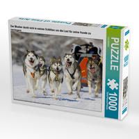 Produktbild: CALVENDO Puzzle Der Musher duckt sich in seinen Schlitten um die Last f&uuml;r seine Hunde zu verringern | 1000 Teile Lege-Gr&ouml;&szlig;e 64x48cm Foto-Puzzle f&uuml;r gl