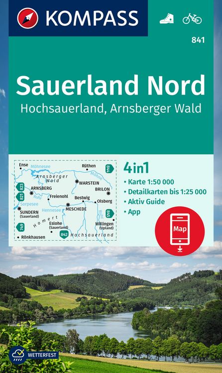 Produktbild: KOMPASS Wanderkarte 841 Sauerland Nord, Hochsauerland, Arnsberger Wald 1:50.000